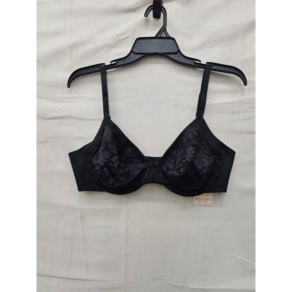 Warners Womens Simply Perfect Underarm Smoothing Bra Black Nylon Blend Size 36C